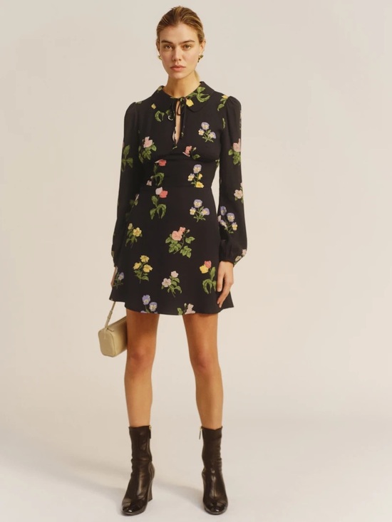 Reformation Dresses & Skirts - Reformation Will Black Floral Night Bloom Long-Sleeve Mini Dress Size 4